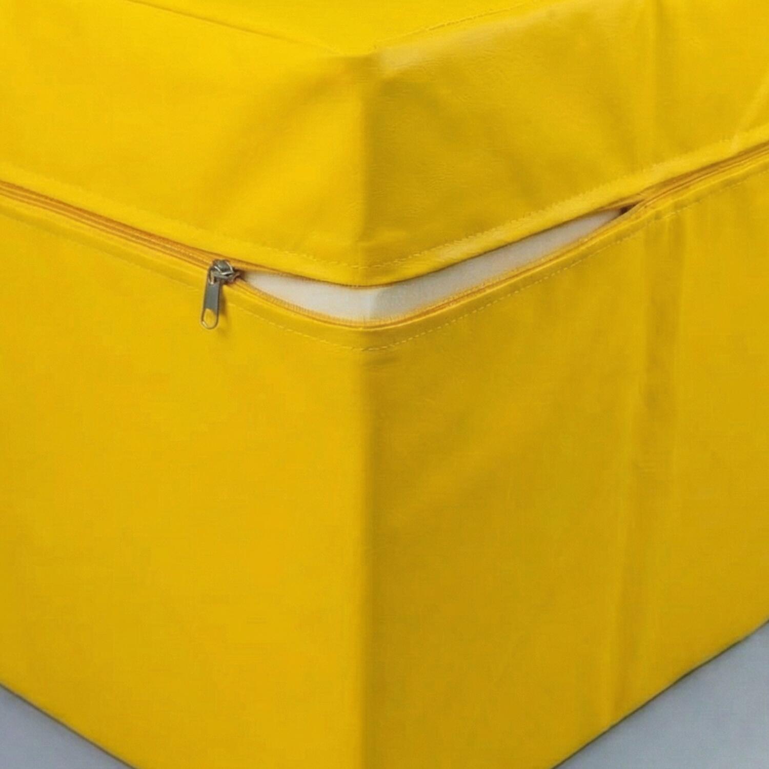 Cubo de assento em couro sintético amarelo, 40x40x40 cm, com espuma de poliuret 5/7