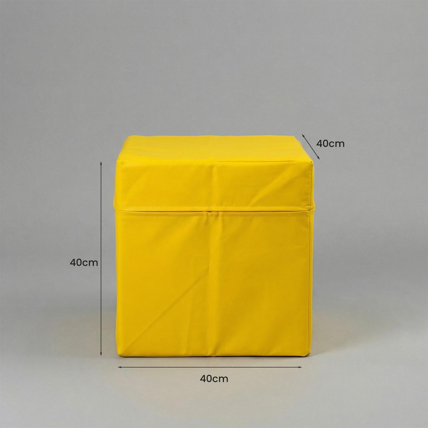 Cubo de assento em couro sintético amarelo, 40x40x40 cm, com espuma de poliuret 4/7
