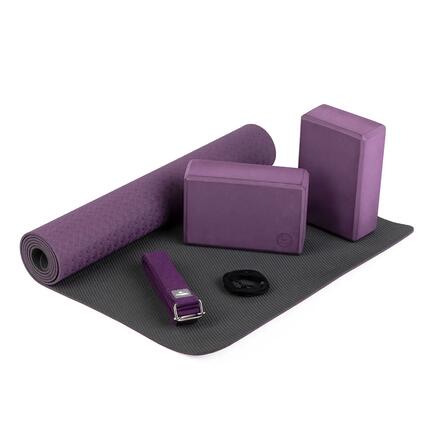 Yoga Set FLOW Yogamatte mit Block + Gurt schwarz