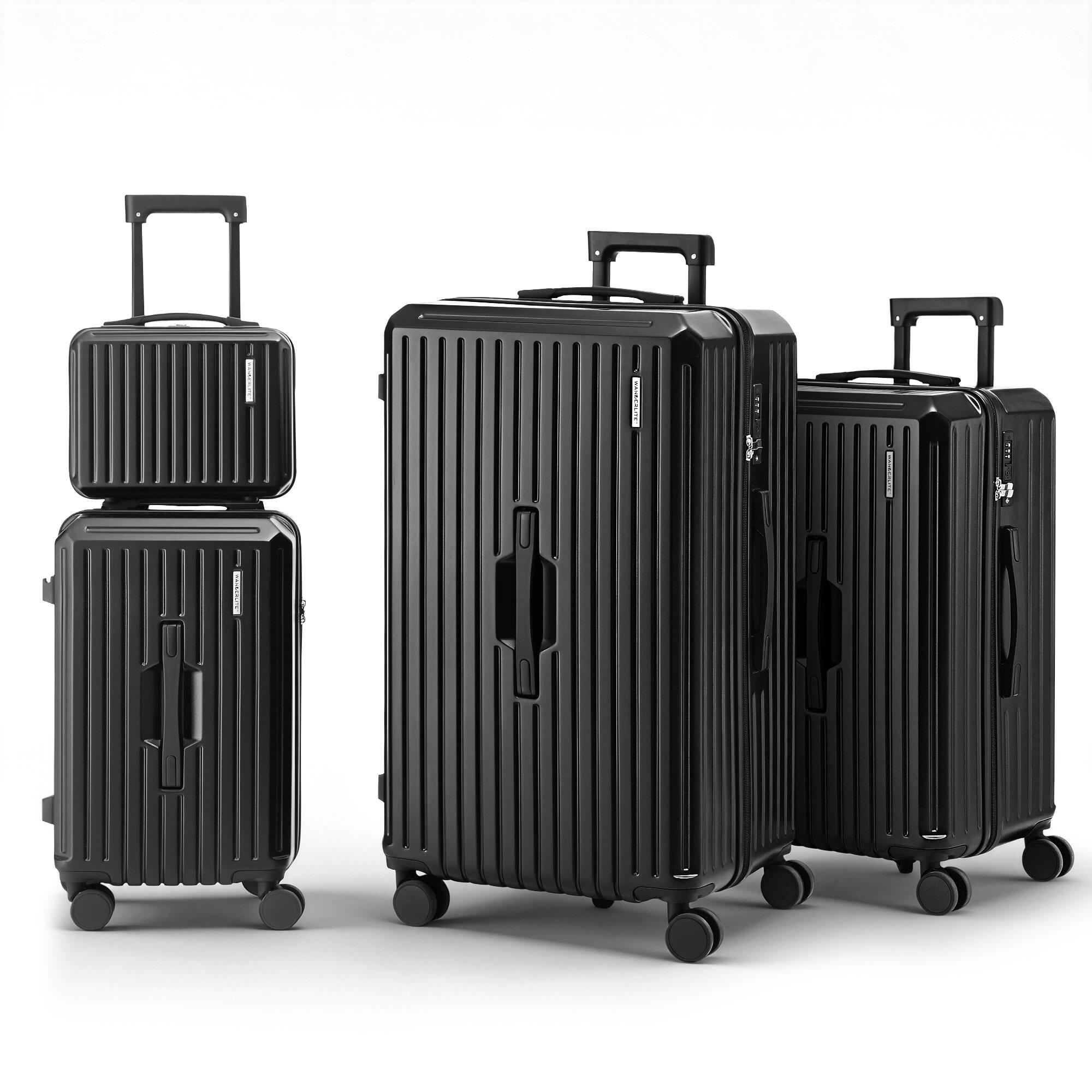 Wanderlite 4pcs Trunk Luggage Suitcase Set Travel Carry On TSA Lock Black