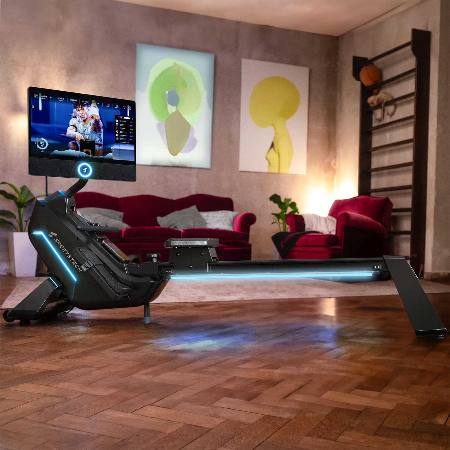 sRow Rameur premium pour la maison avec écran tactile et LED – Écran tactile 21, 7/8