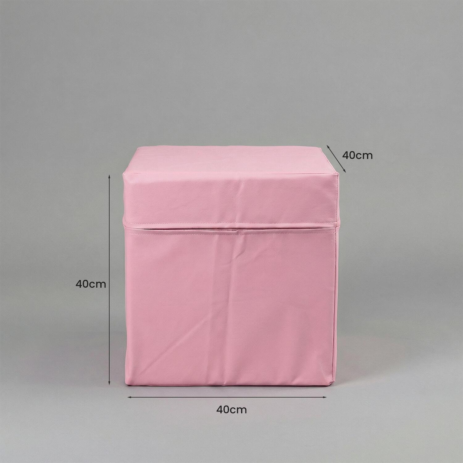 Zitkubus van roze kunstleer, 40x40x40 cm, met PU-schuim. 4/7