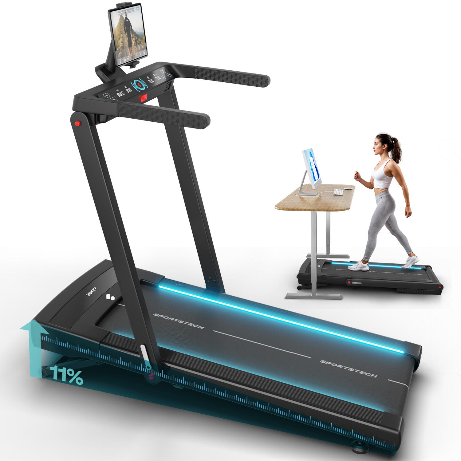 Sportstech sTread Fold Pro – Klappbares Laufband mit App & 11 % Steigung 2/8