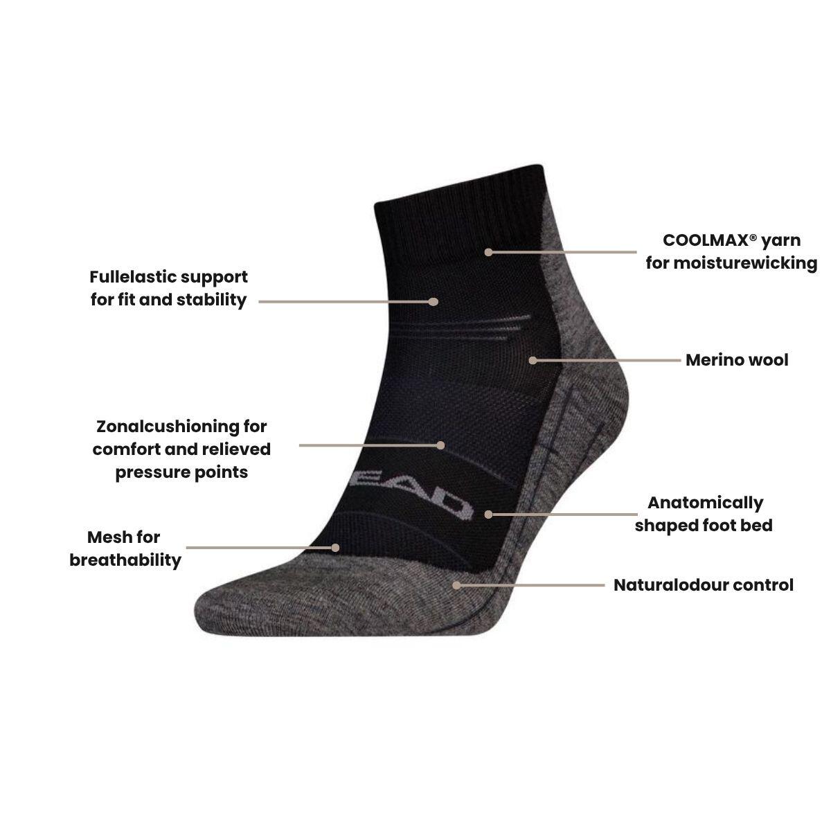 Calcetines de senderismo cool trekking cuarto 3 pares Negro 4/4