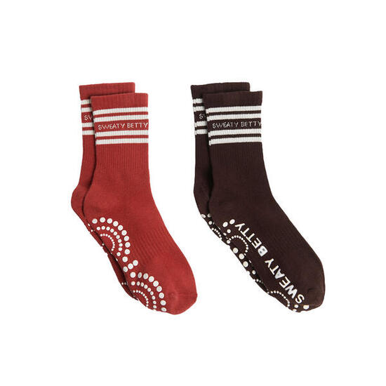 SWEATY BETTY Sweaty Betty Mid Length Ankle Gripper Socks 2 Pack DONKERBRUIN 6-8