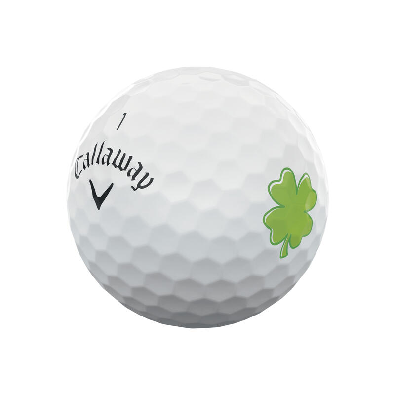 Caixa de 12 bolas de golfe brancas Supersoft Callaway Lucky 3/4