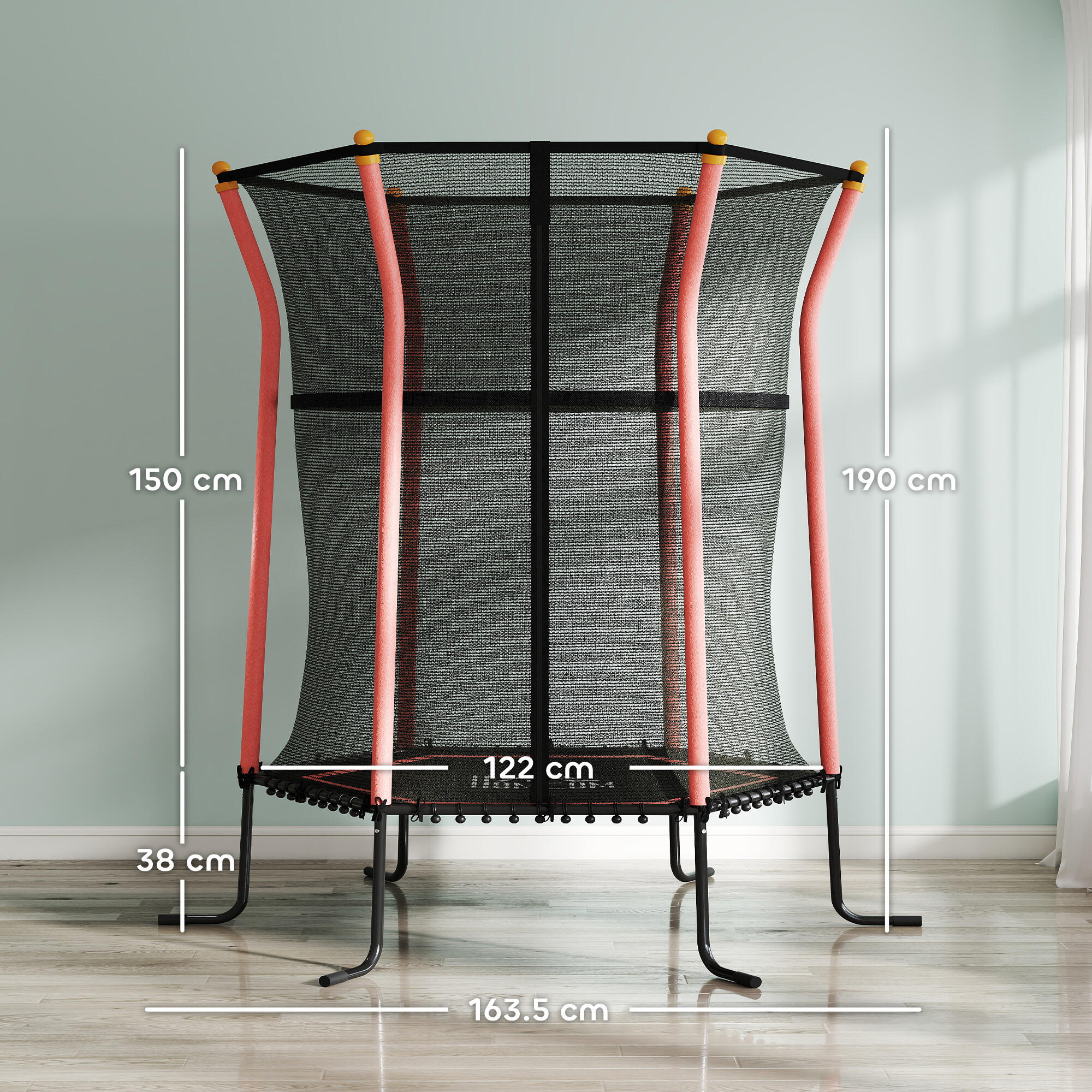 HOMCOM Tappeto Elastico per Bambini con Ingresso a Zip e Pali Imbottiti Rosso 3/7