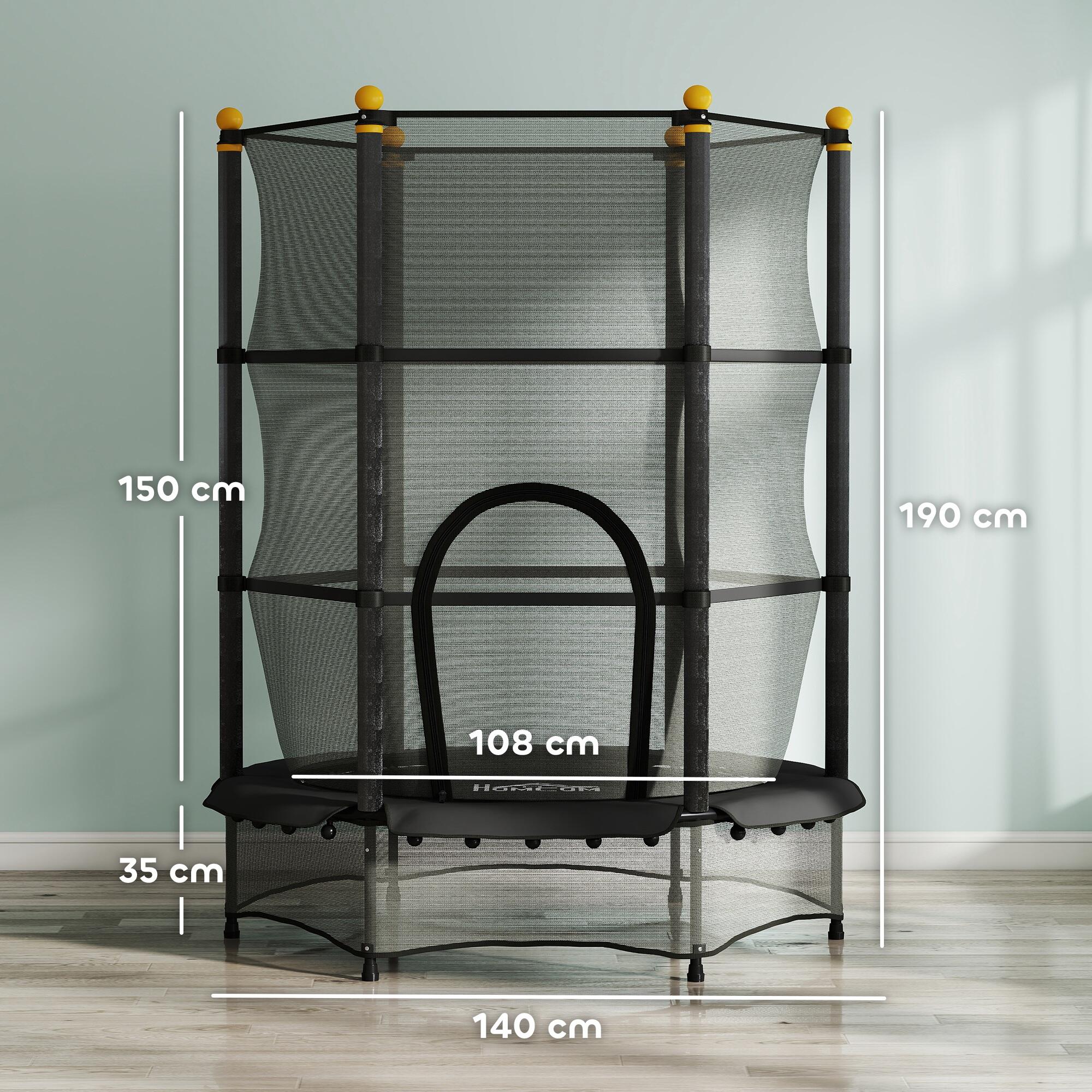 HOMCOM Tappeto Elastico per Bambini 3-10 Anni con Rete di Sicurezza Ø140cm Nero 3/7