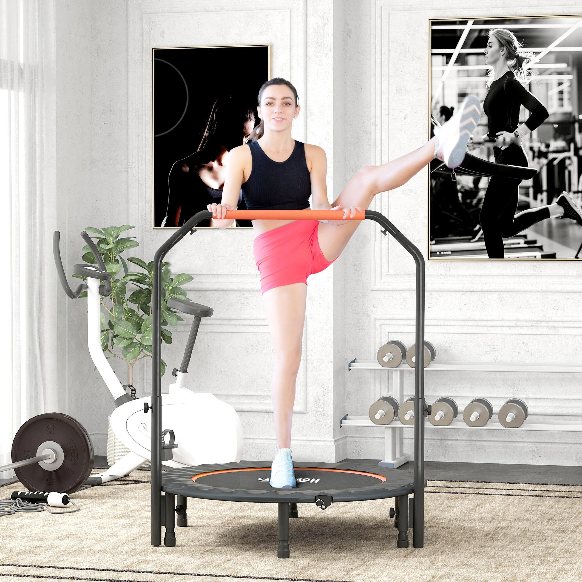 HOMCOM Trampolino Fitness Ø114 cm Pieghevole e Regolabile Arancione e Nero 2/7