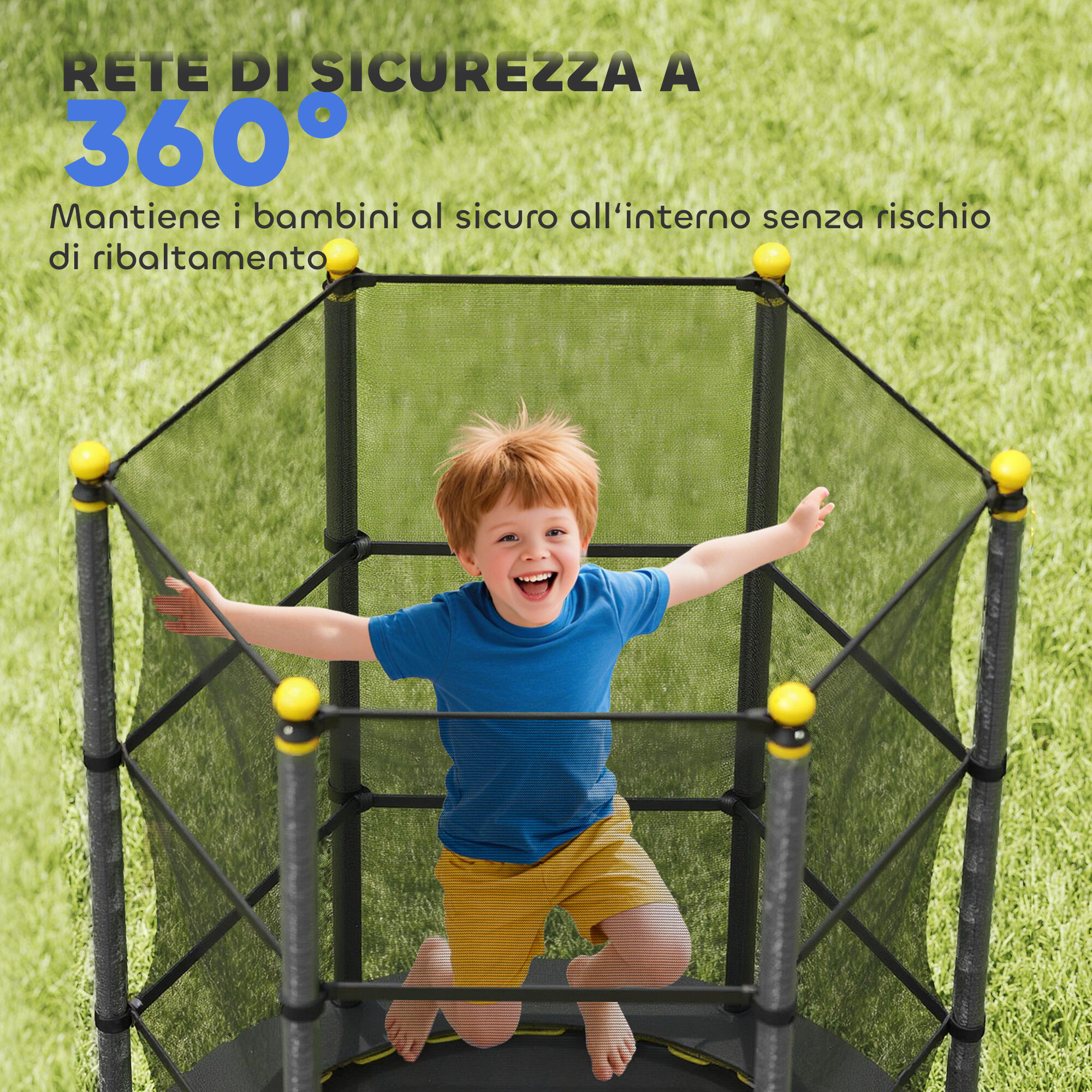 HOMCOM Tappeto Elastico per Bambini 3-10 Anni con Rete di Sicurezza Ø140cm Nero 7/7