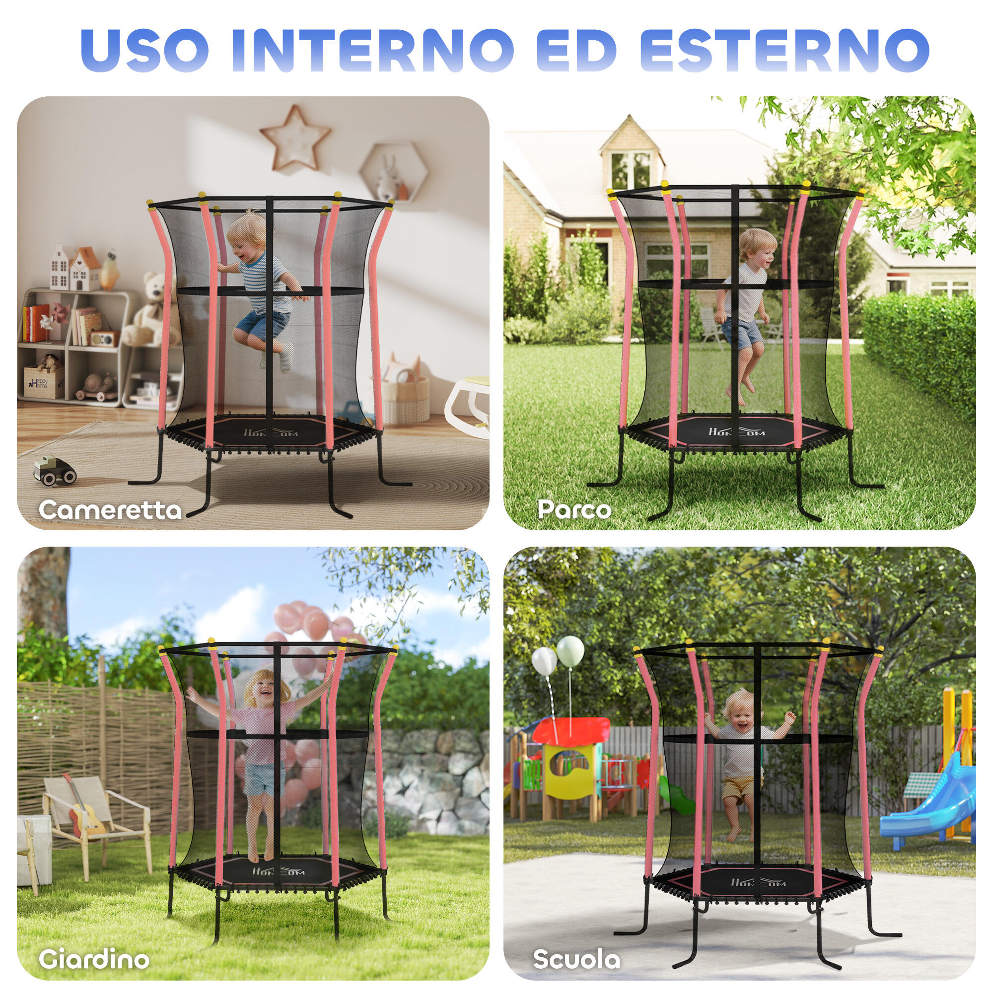 HOMCOM Tappeto Elastico per Bambini con Ingresso a Zip e Pali Imbottiti Rosso 7/7