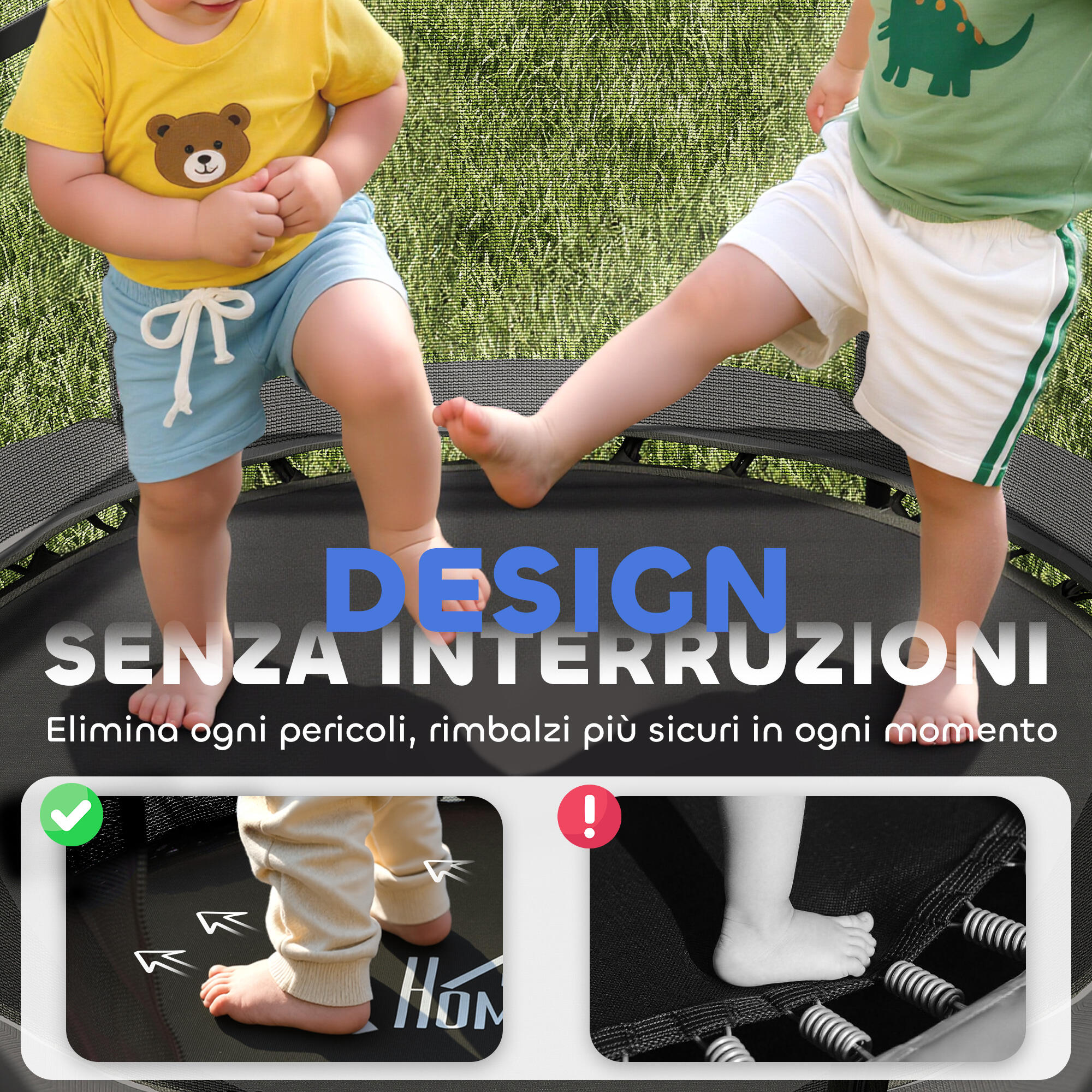 HOMCOM Tappeto Elastico per Bambini 3-10 Anni con Rete di Sicurezza Ø140cm Nero 5/7