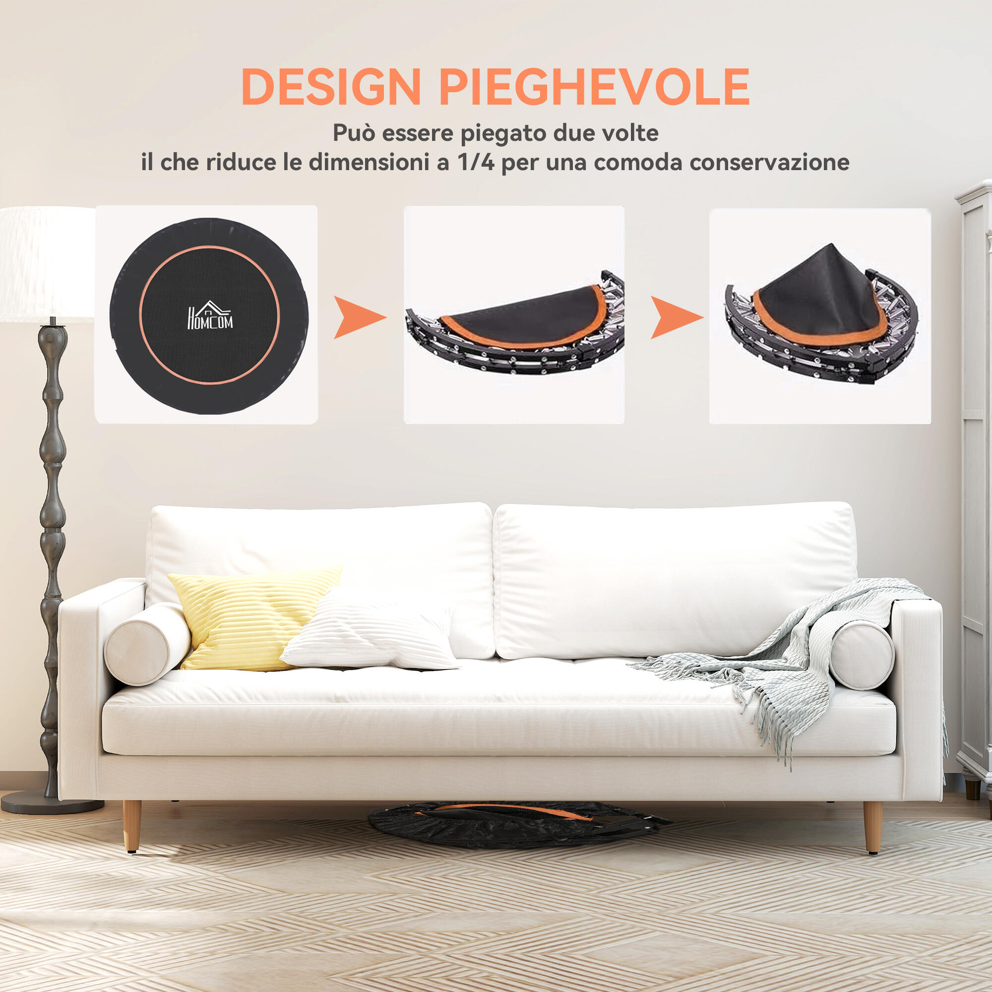 HOMCOM Trampolino Fitness Ø114 cm Pieghevole e Regolabile Arancione e Nero 5/7