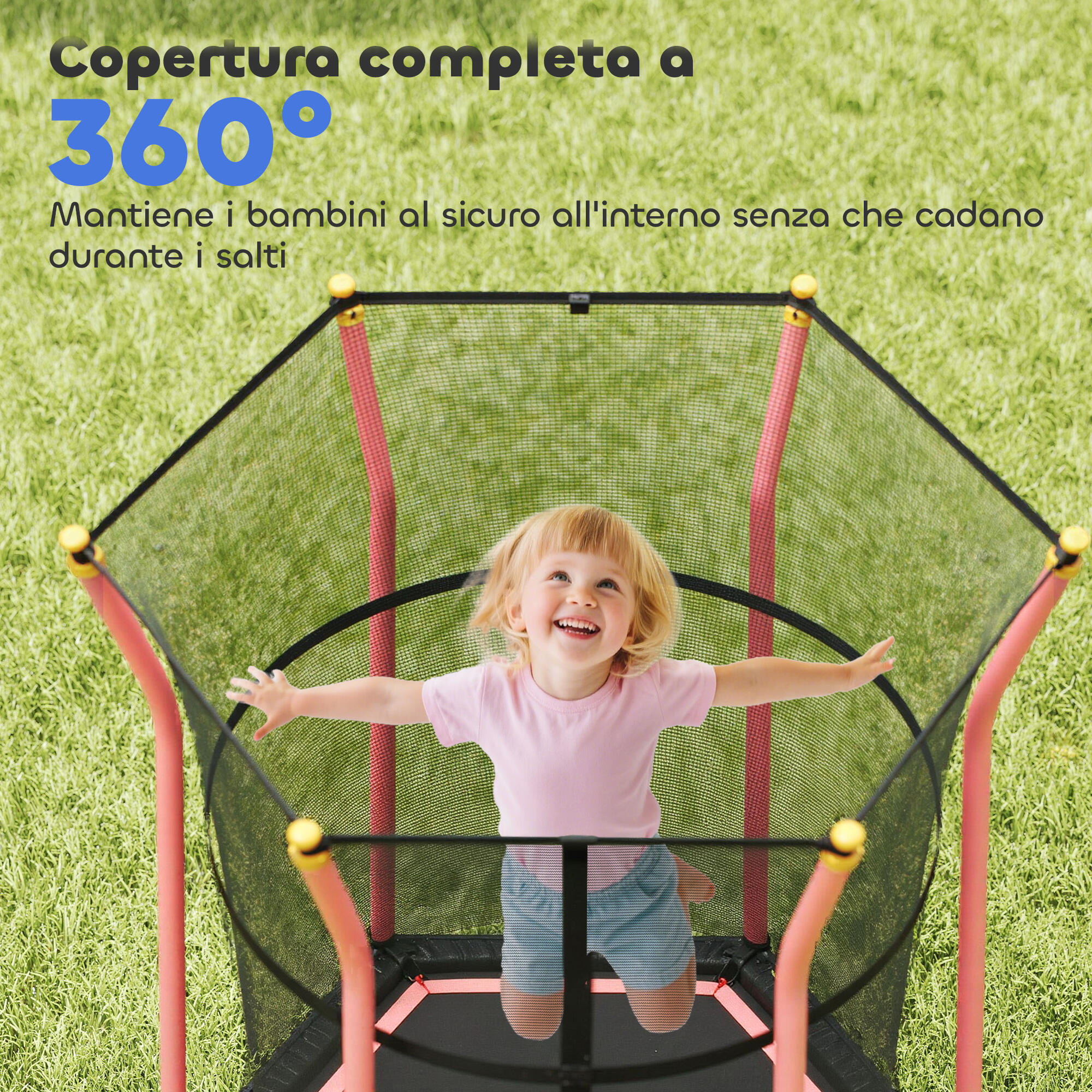 HOMCOM Tappeto Elastico per Bambini con Ingresso a Zip e Pali Imbottiti Rosso 6/7
