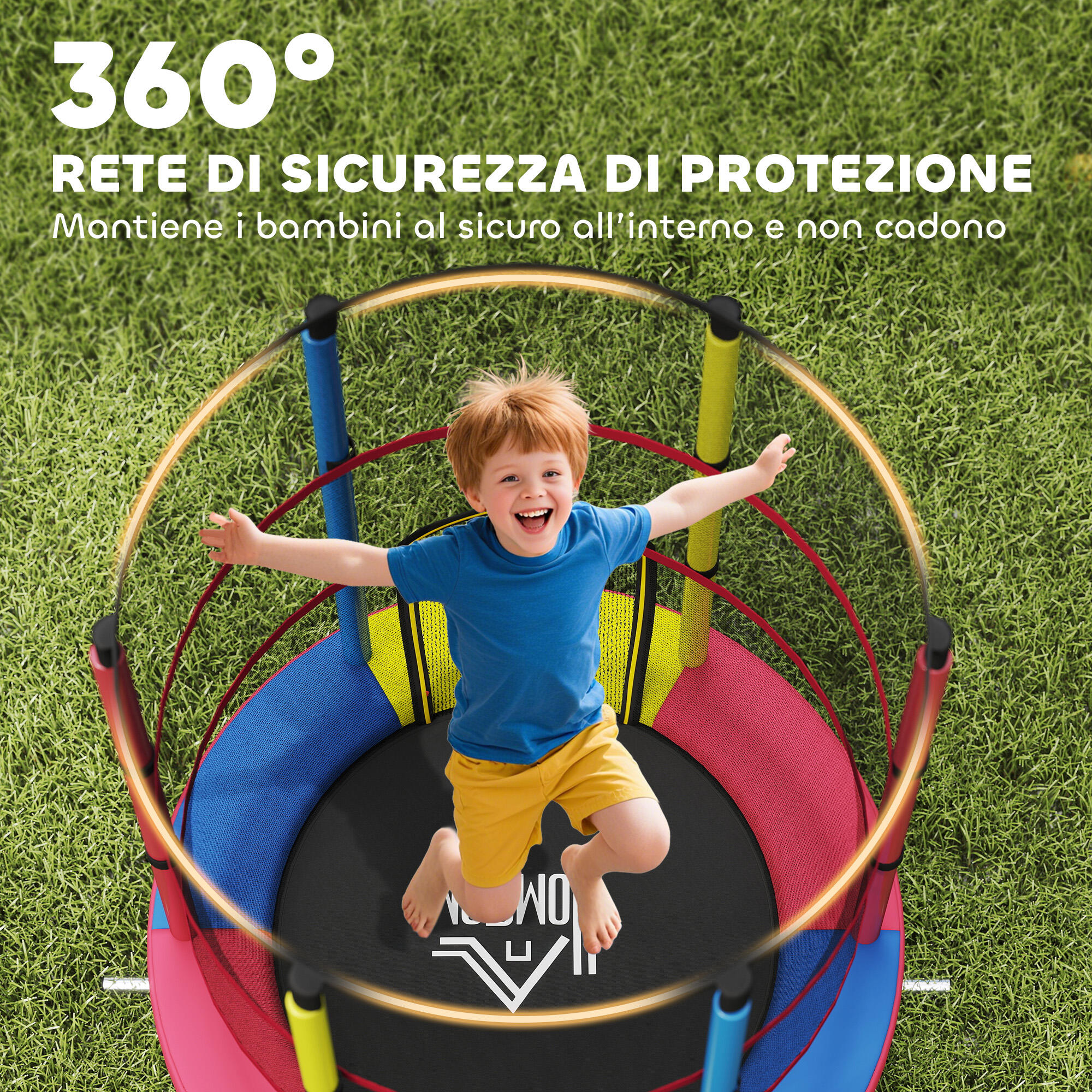 HOMCOM Trampolino per Bambini 3-6 Anni con Rete di Sicurezza Ø160x190 cm 7/7