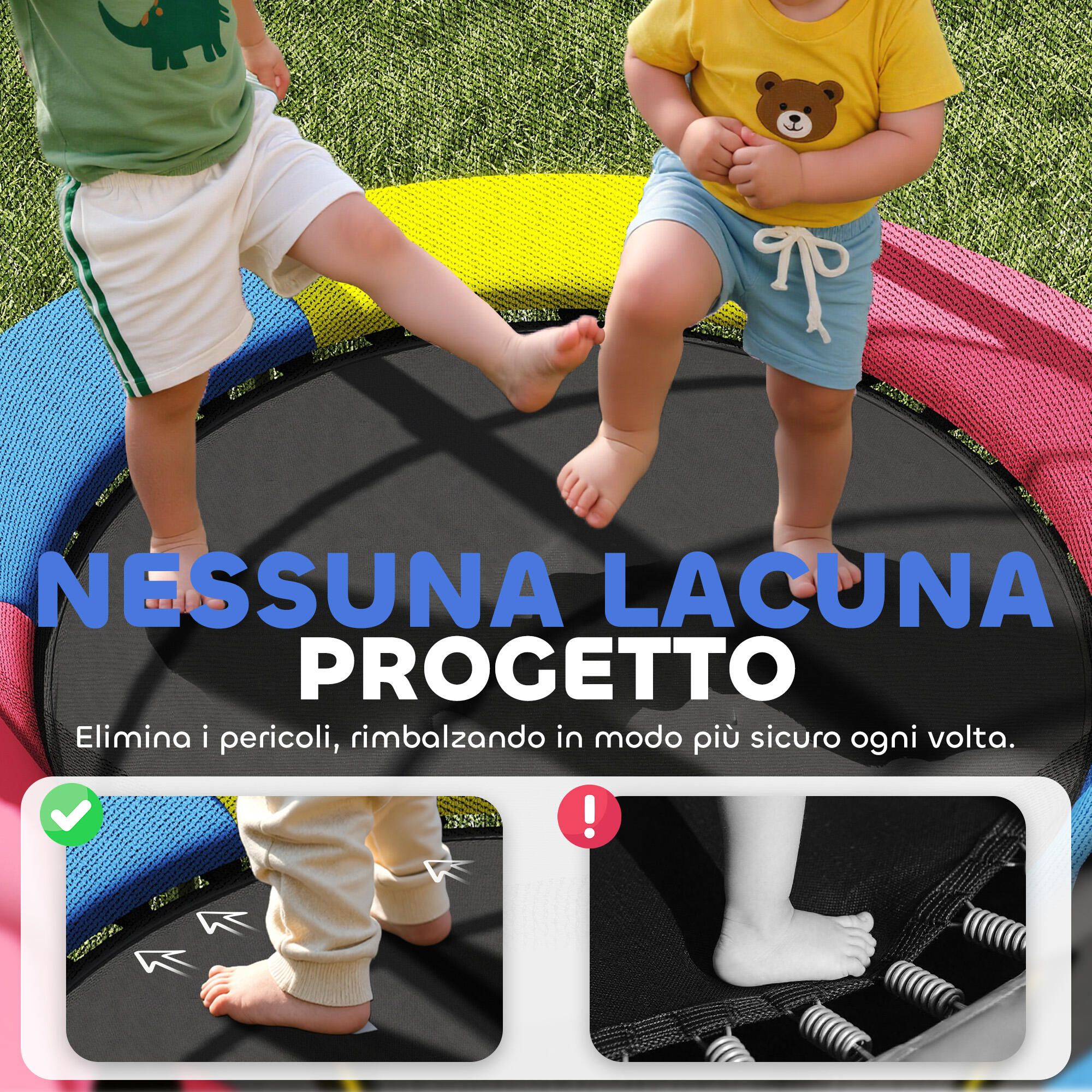 HOMCOM Trampolino per Bambini 3-6 Anni con Rete di Sicurezza Ø160x190 cm 5/7