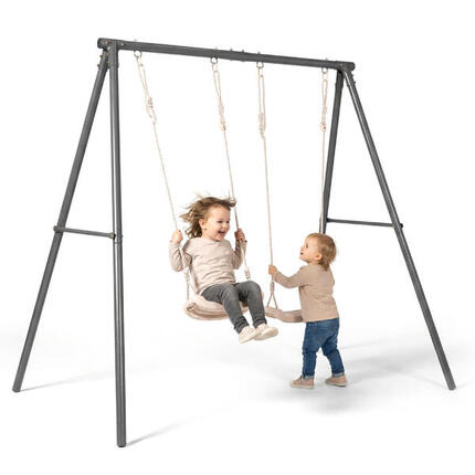 Doppelschaukel Garten 2,09x1,42x1,82m Stahl Beige Sitze Max Last 100kg EN71