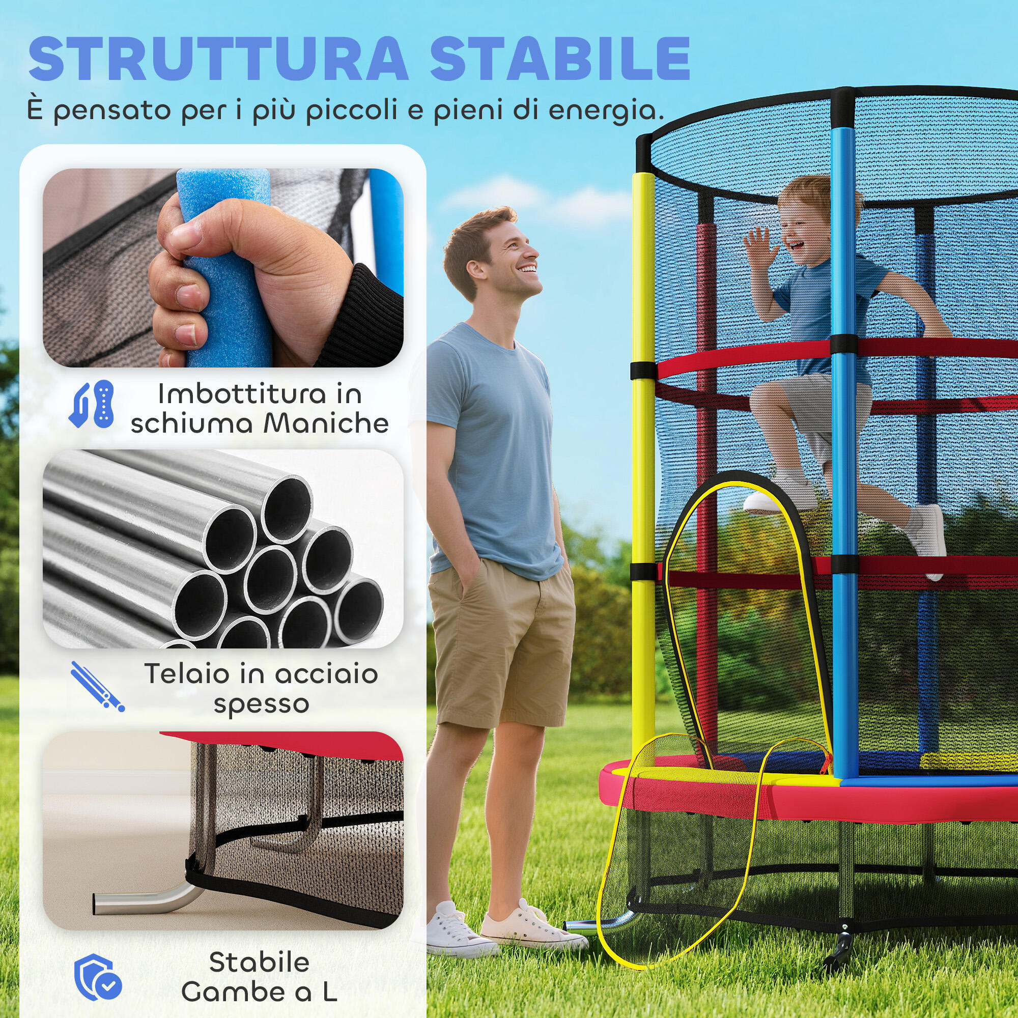 HOMCOM Trampolino per Bambini 3-6 Anni con Rete di Sicurezza Ø160x190 cm 4/7