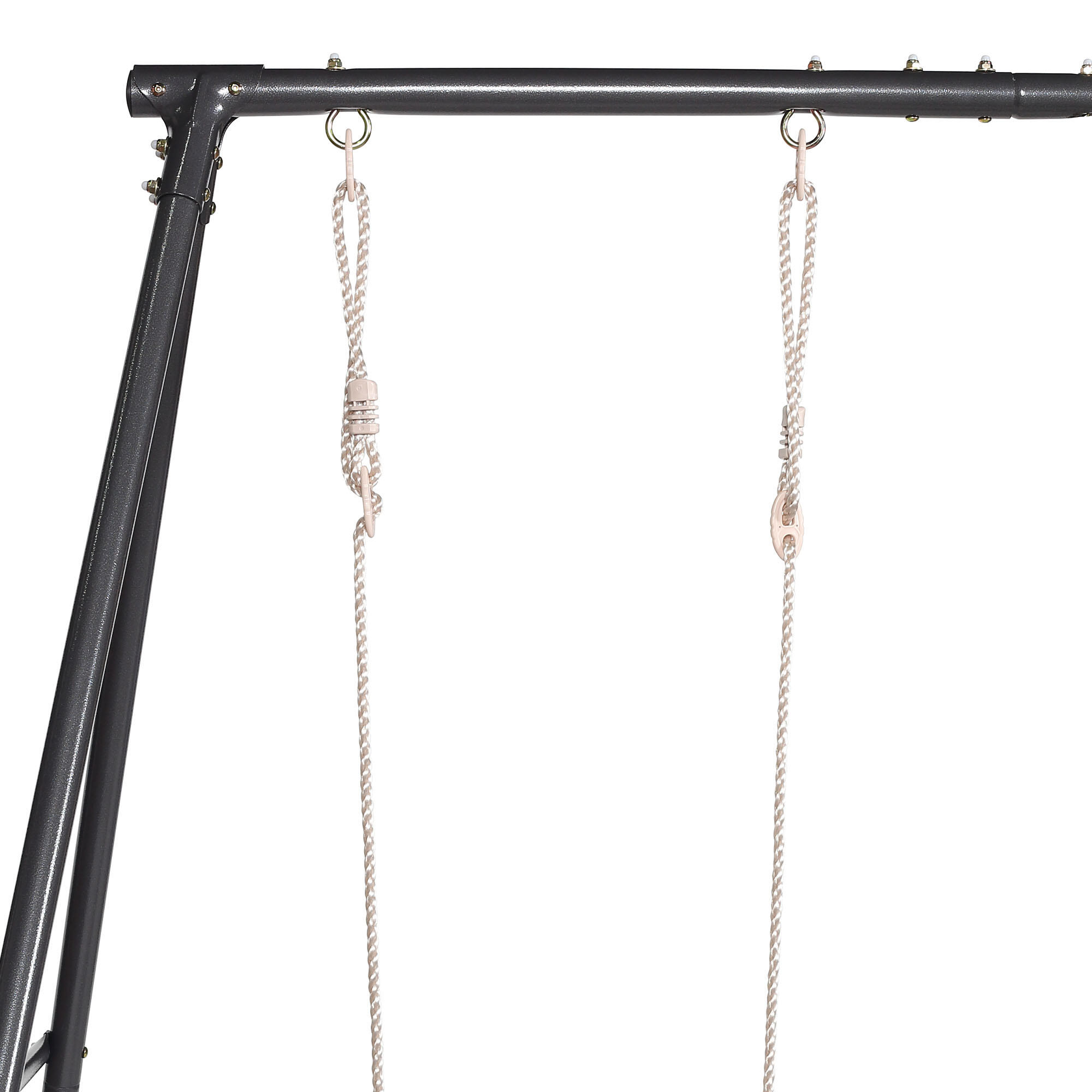Portique balançoire double 2,09x1,42x1,82m Acier Sièges Beiges Max 100kg EN71 6/7