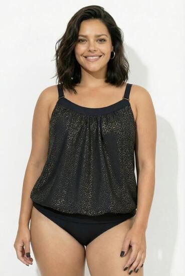 Damen Tankini Metallic-Effekt Elastiksaum Softcups