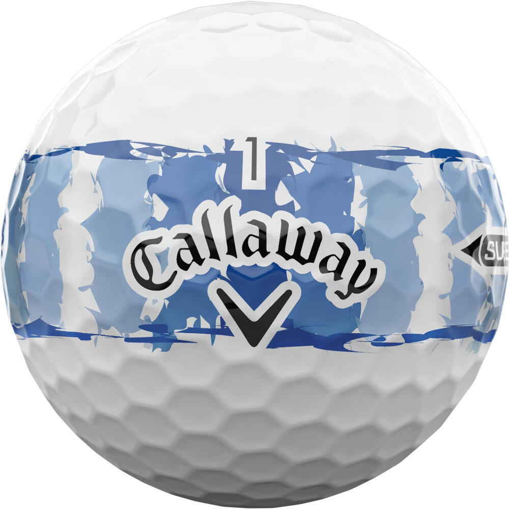 Caixa de 12 bolas de golfe brancas Supersoft Callaway Stripe 2/3