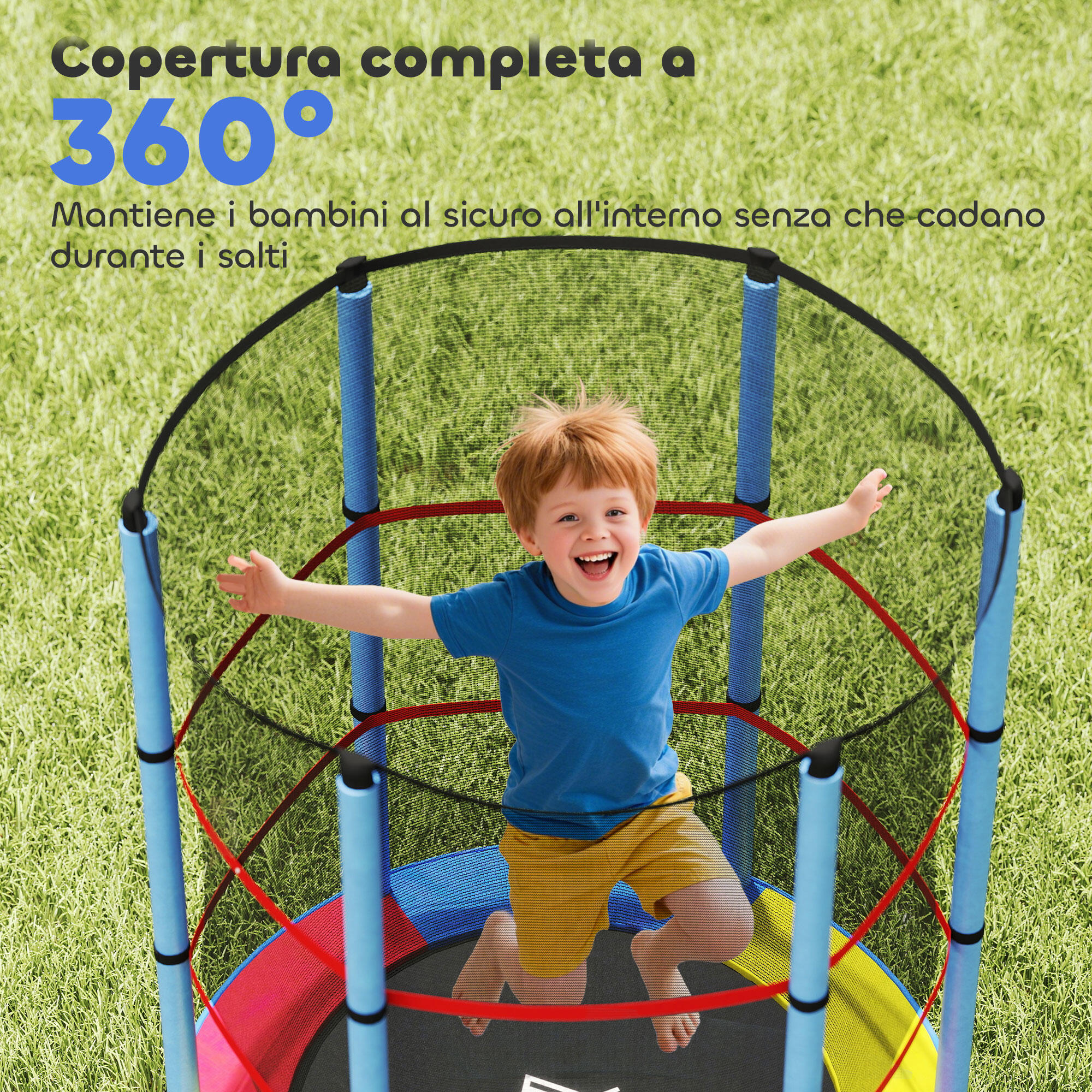 HOMCOM Tappeto Elastico per Bambini 3-6 Anni con 3 Ingressi Multicolore 7/7