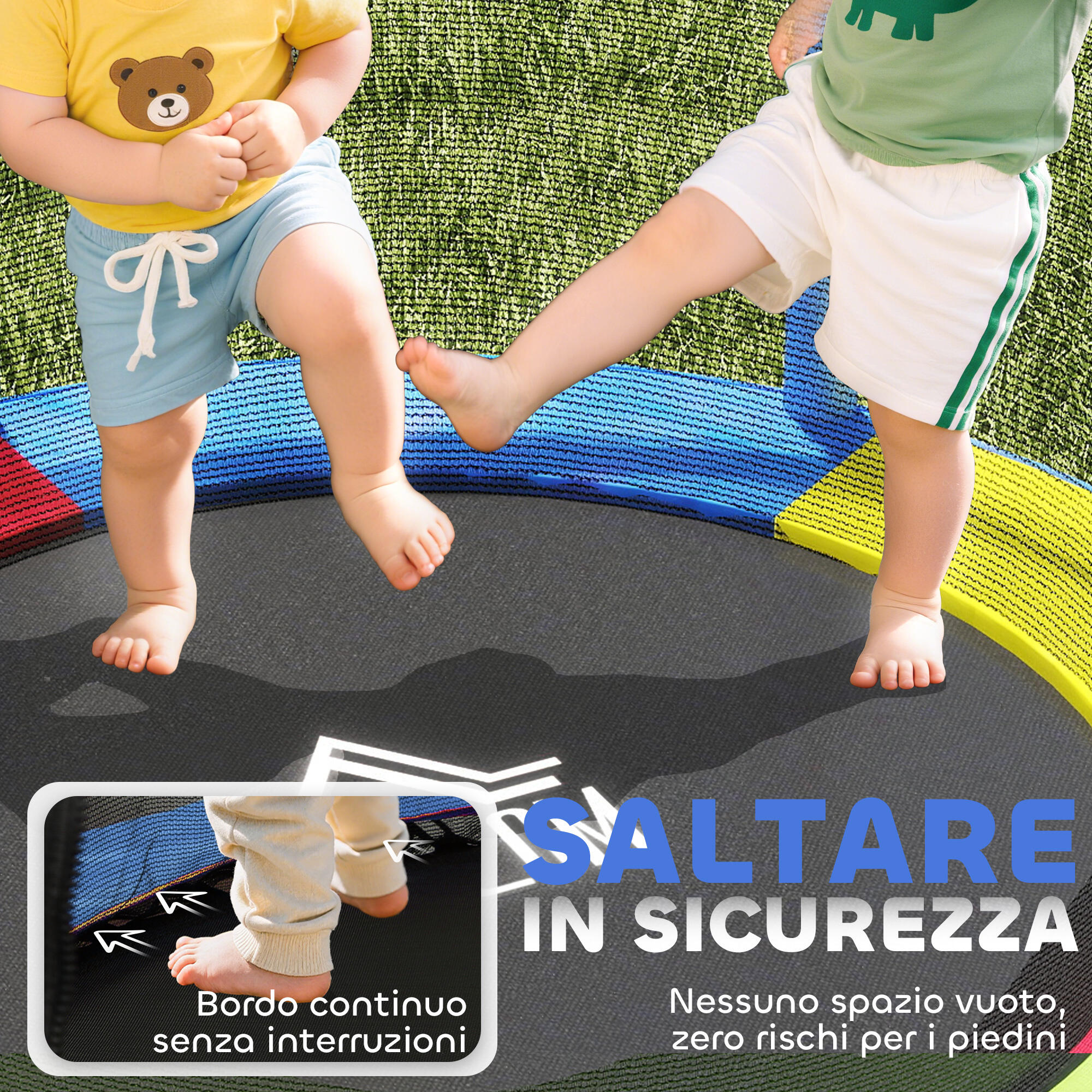 HOMCOM Tappeto Elastico per Bambini 3-6 Anni con 3 Ingressi Multicolore 5/7