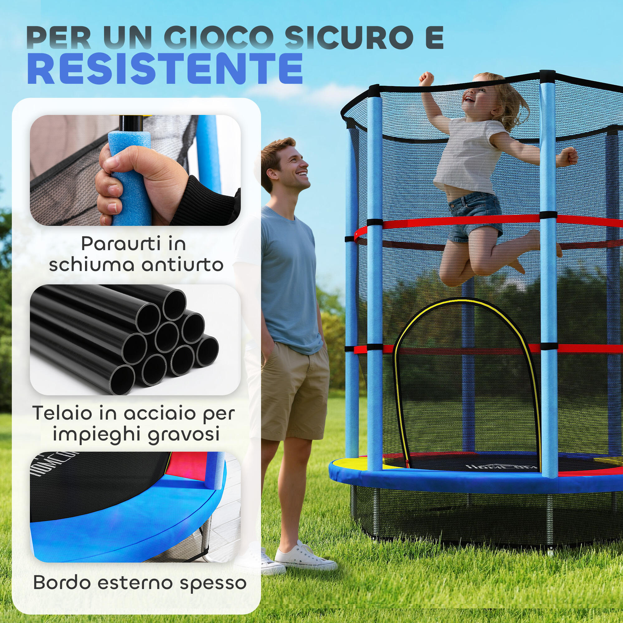 HOMCOM Tappeto Elastico per Bambini 3-6 Anni con 3 Ingressi Multicolore 4/7