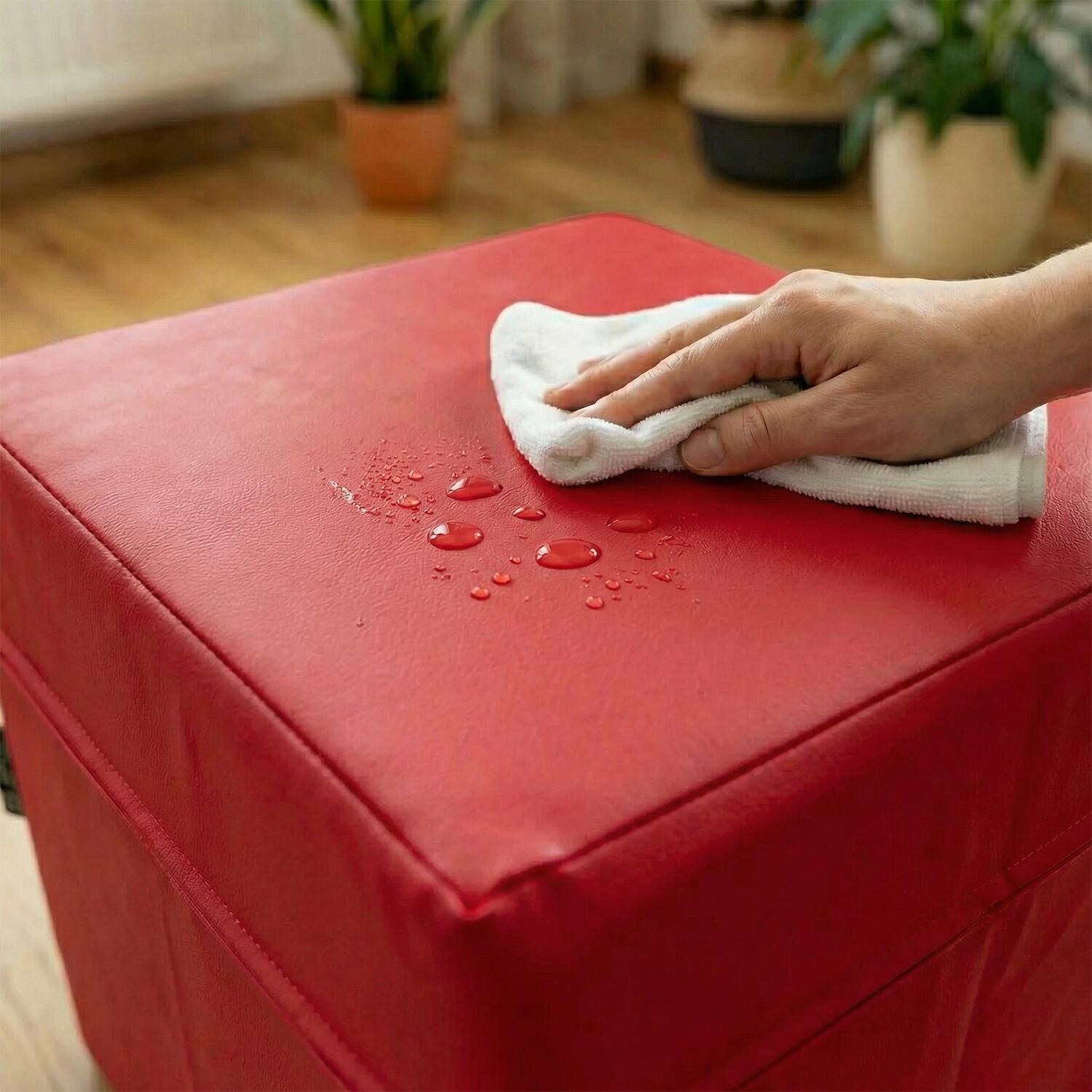 Sitzwürfel aus Kunstleder rot 40x40x40 cm mit PU-Schaumstoff 3/7