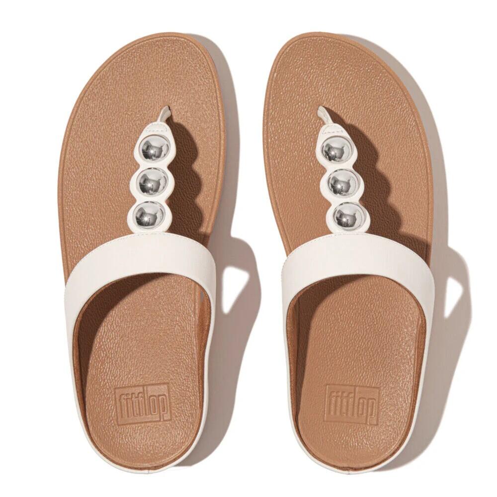 FITFLOP FitFlop Fino Mirror-Dome Leather Toe-Post Sandals  URBAN WHITE 40 3/7