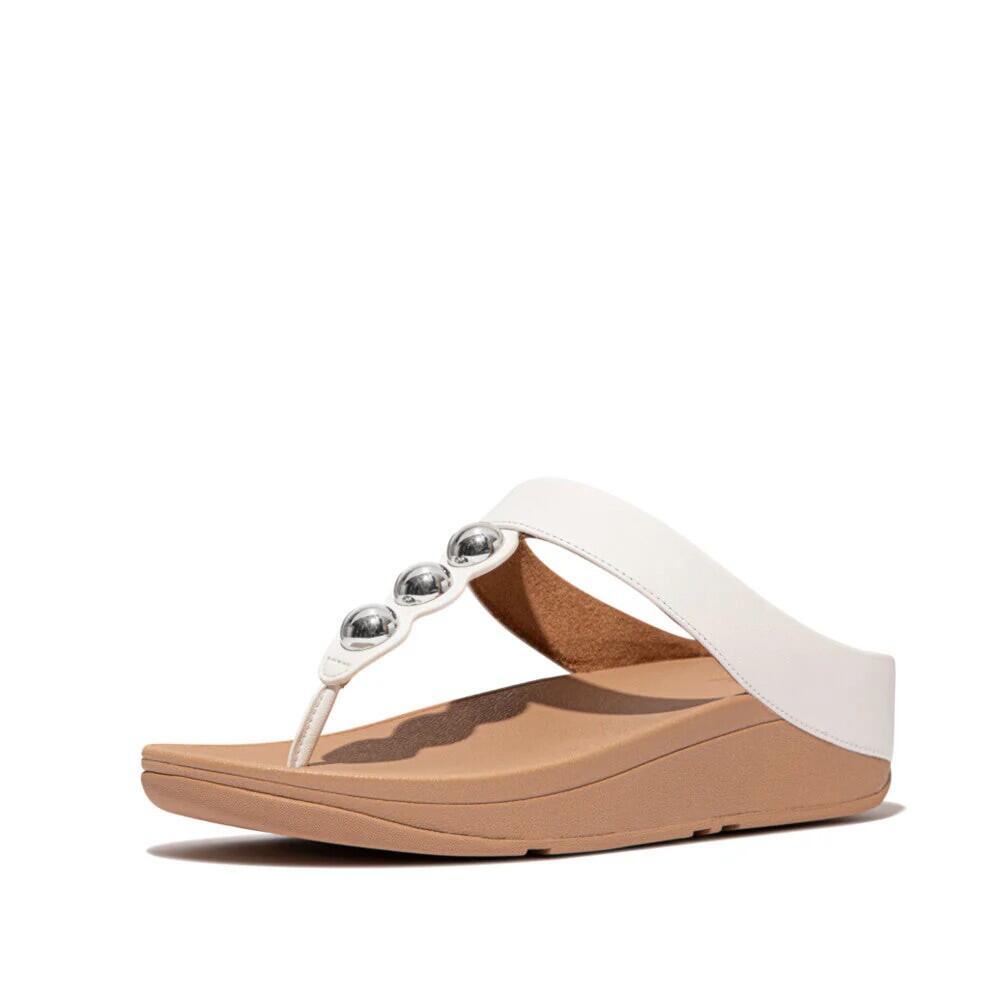 FITFLOP FitFlop Fino Mirror-Dome Leather Toe-Post Sandals  URBAN WHITE 40 5/7
