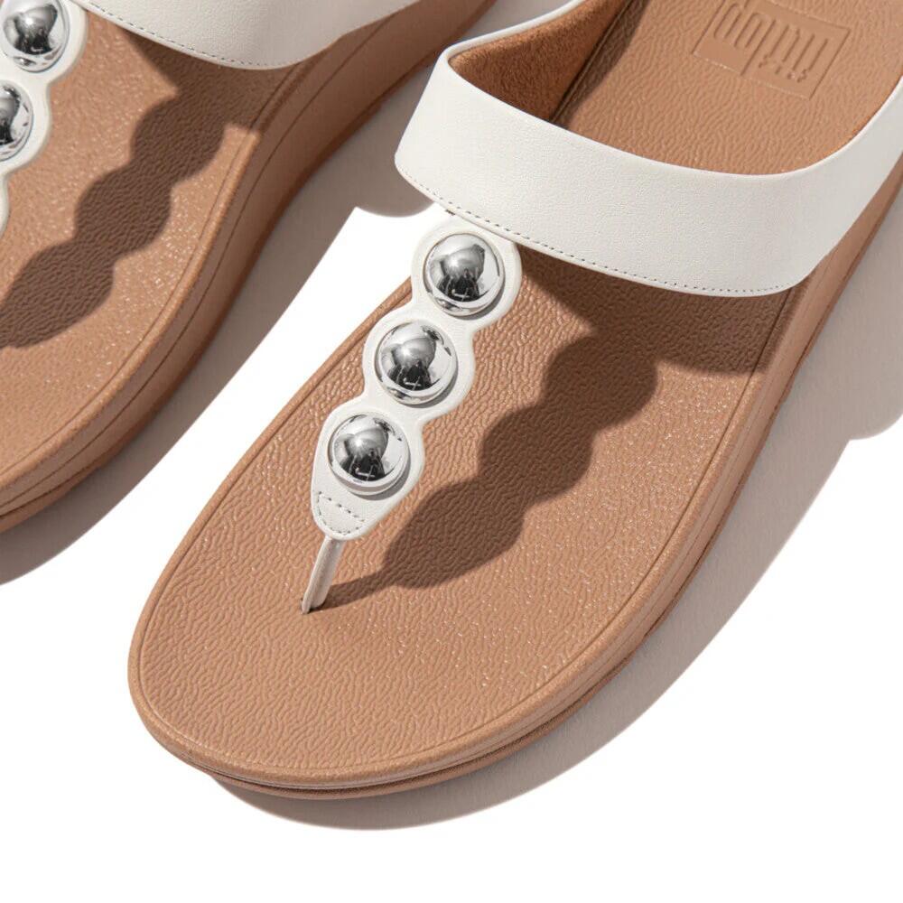 FITFLOP FitFlop Fino Mirror-Dome Leather Toe-Post Sandals  URBAN WHITE 40 4/7
