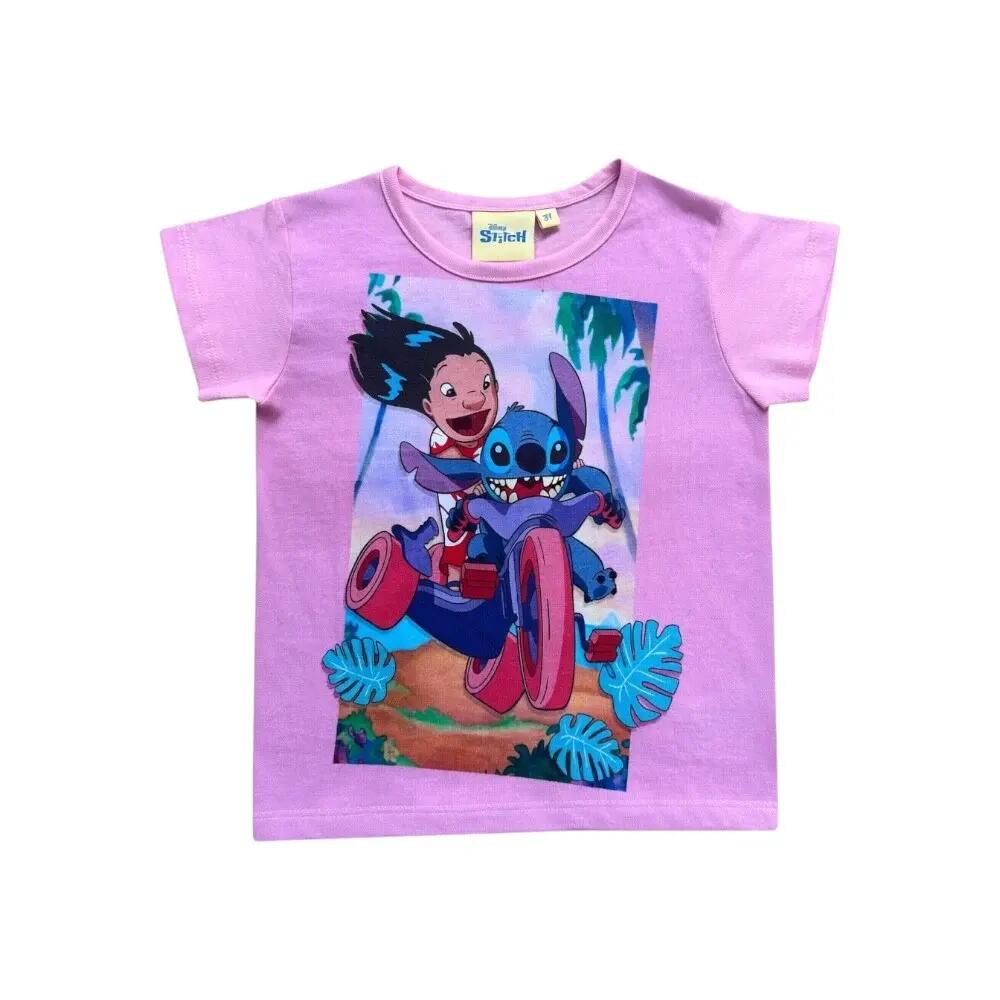 Set 2 piese pentru copii, mânecă scurtă, 100% bumbac, roz, Stitch 2/3