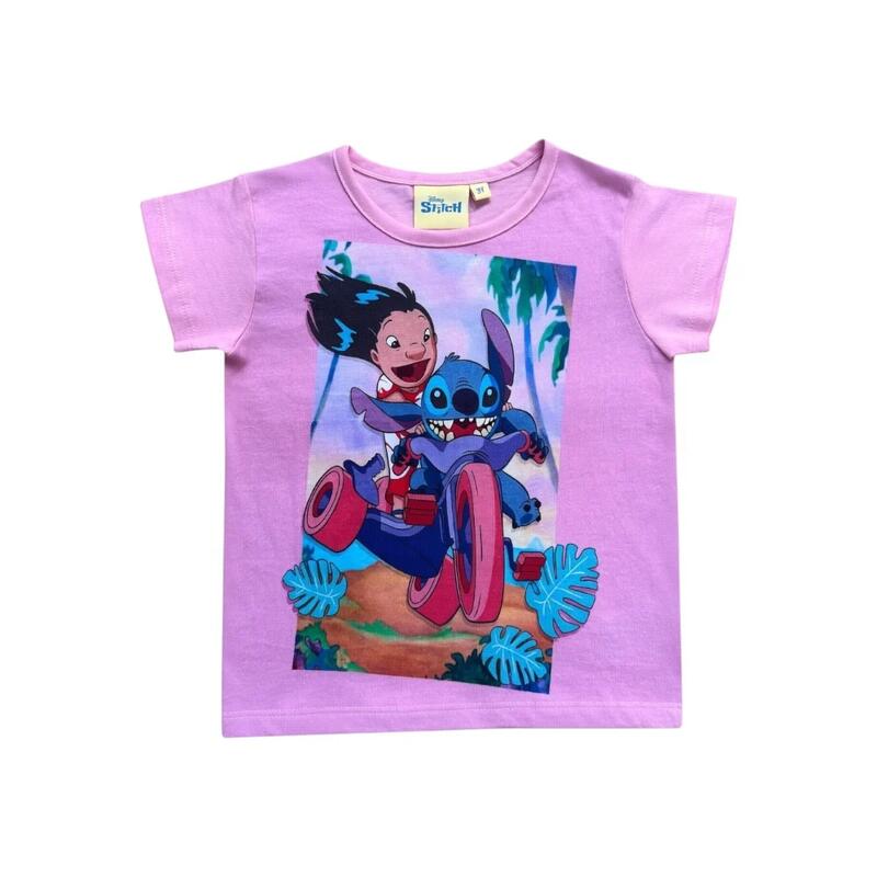 Set 2 piese pentru copii, mânecă scurtă, 100% bumbac, roz, Stitch
