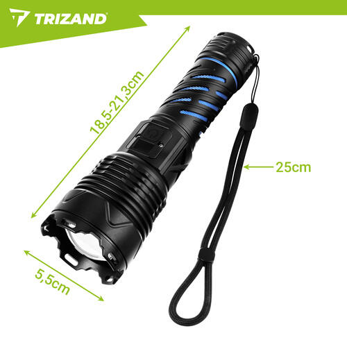 Lanterna tactica LED, 1500 lm, 5000 mAh, USB-C, zoom, powerbank, impermeabila