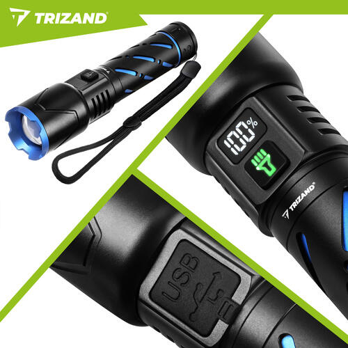 Lanterna tactica LED, 800 lm, 5000 mAh, USB, zoom, powerbank, 17.3-15.6 x 3.8 cm