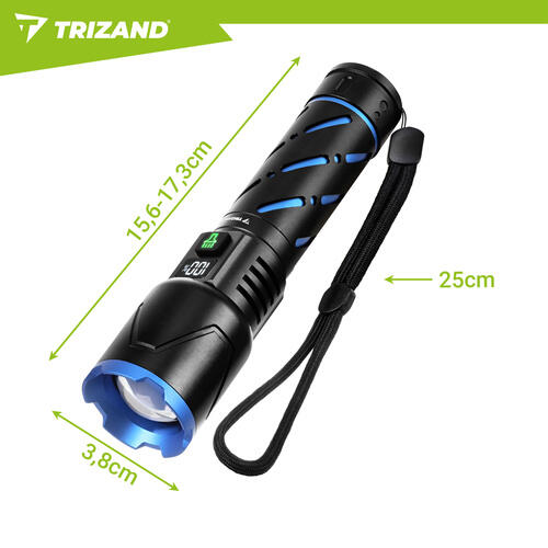 Lanterna tactica LED, 800 lm, 5000 mAh, USB, zoom, powerbank, 17.3-15.6 x 3.8 cm
