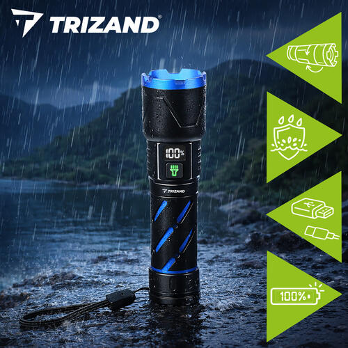 Lanterna tactica LED, 800 lm, 5000 mAh, USB, zoom, powerbank, 17.3-15.6 x 3.8 cm
