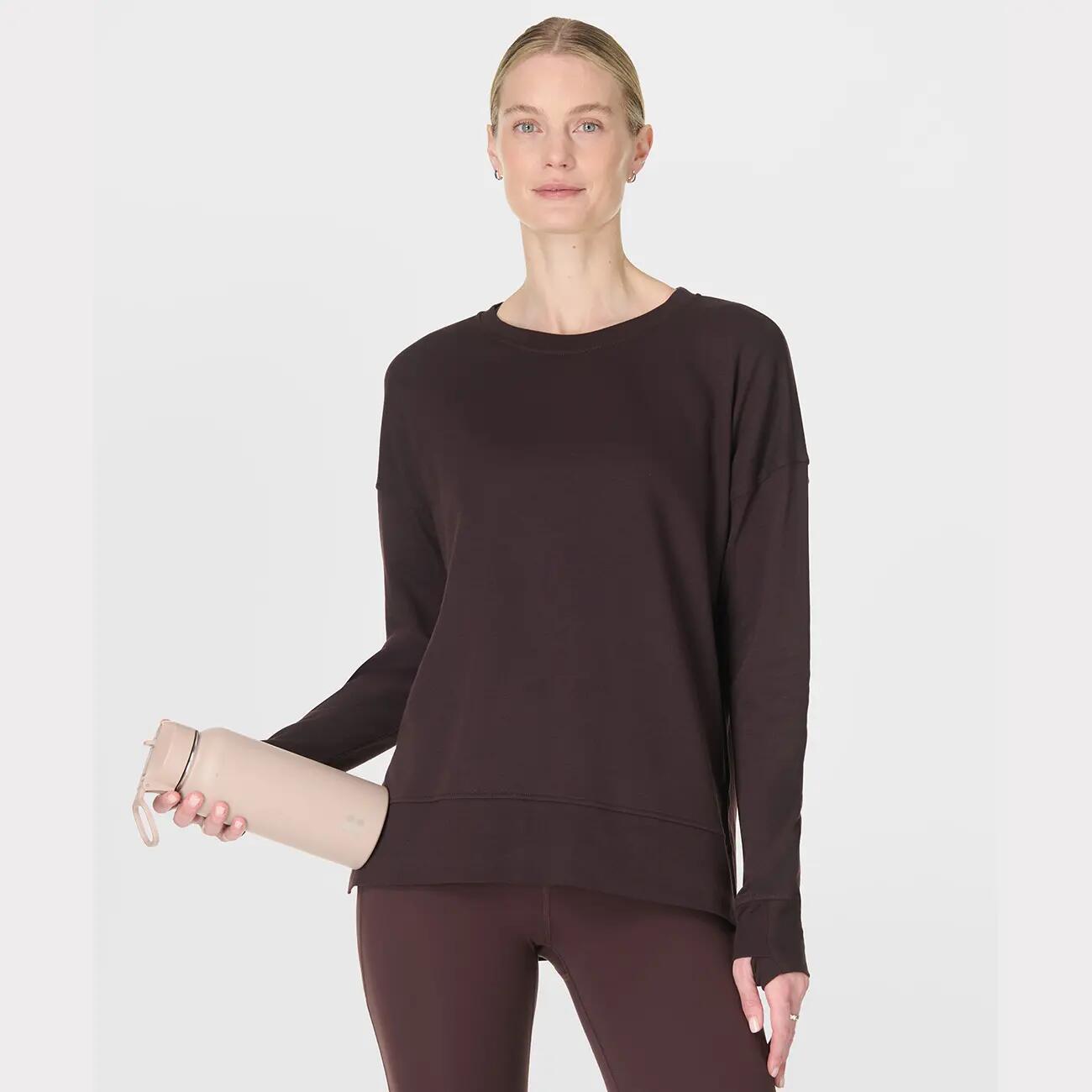 Sweaty Betty After Class Longline Sweatshirt Trui DONKERBRUIN S 2/7