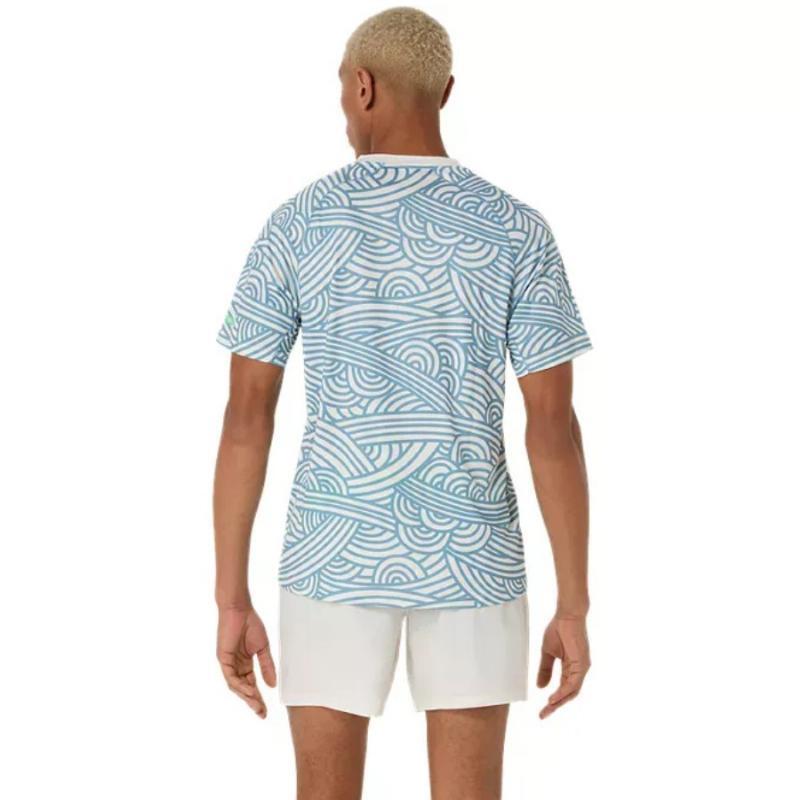 Camiseta Asics Padel Court Print SS Top Crema Azul 2/5