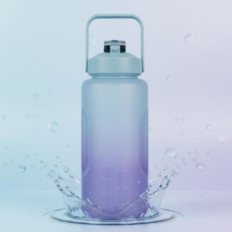Sticla de apa cu pai, 2000 ml, marcator de timp, blocare capac, plastic PP