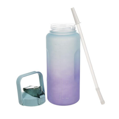 Sticla de apa cu pai, 2000 ml, marcator de timp, blocare capac, plastic PP