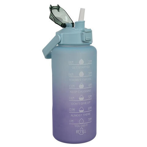 Sticla de apa cu pai, 2000 ml, marcator de timp, blocare capac, plastic PP