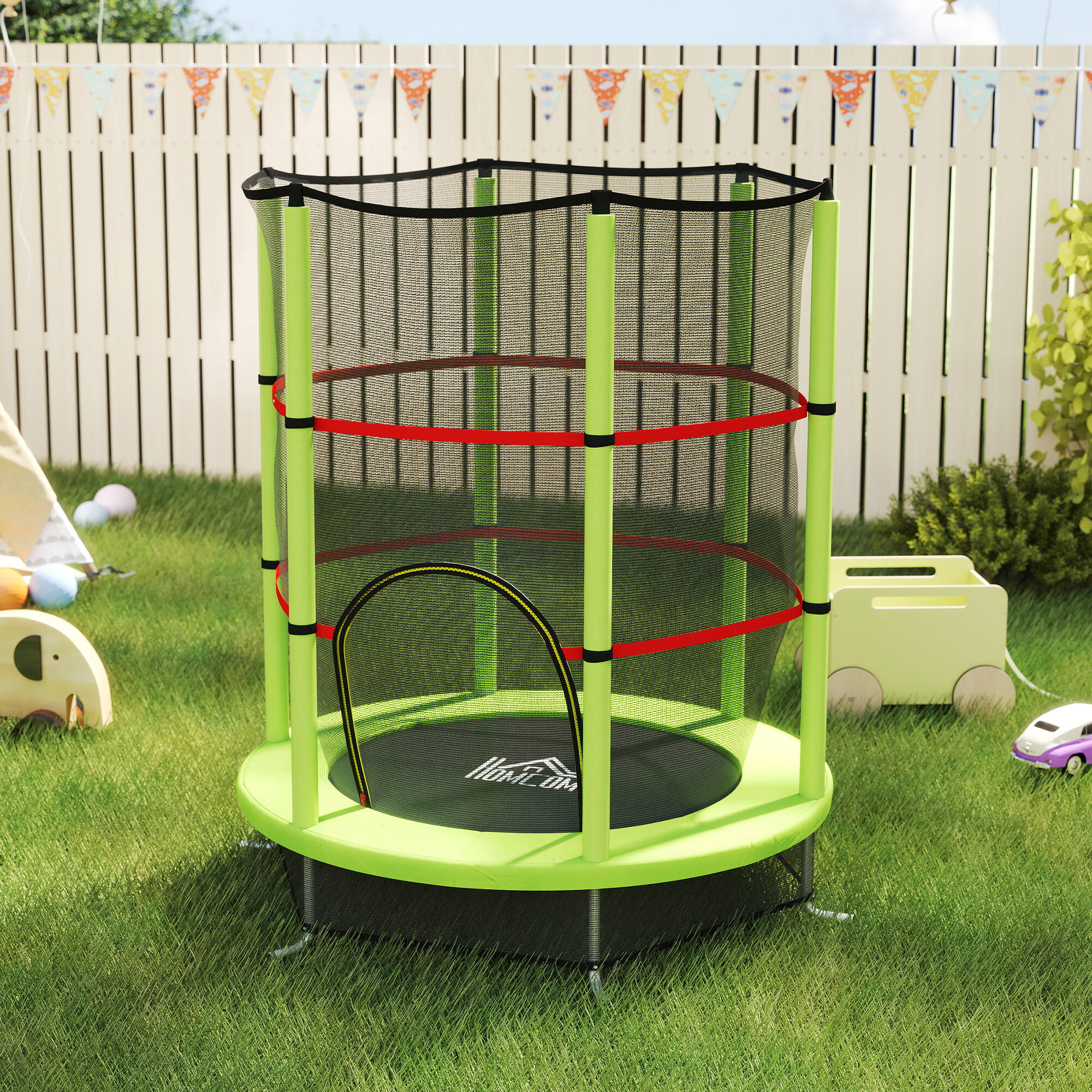 HOMCOM Tappeto Elastico per Bambini 3-6 Anni con 3 Ingressi Verde e Nero 2/7