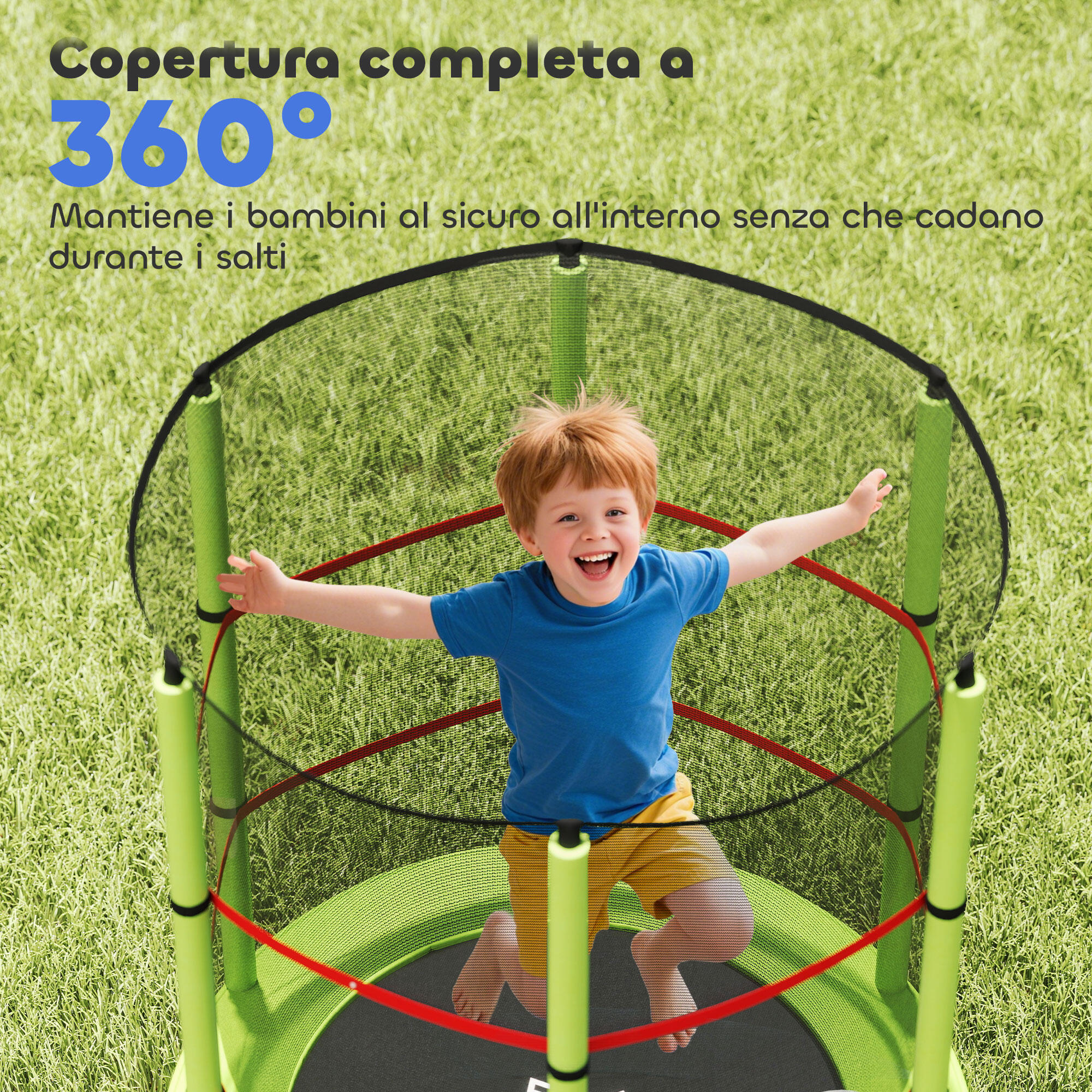 HOMCOM Tappeto Elastico per Bambini 3-6 Anni con 3 Ingressi Verde e Nero 7/7