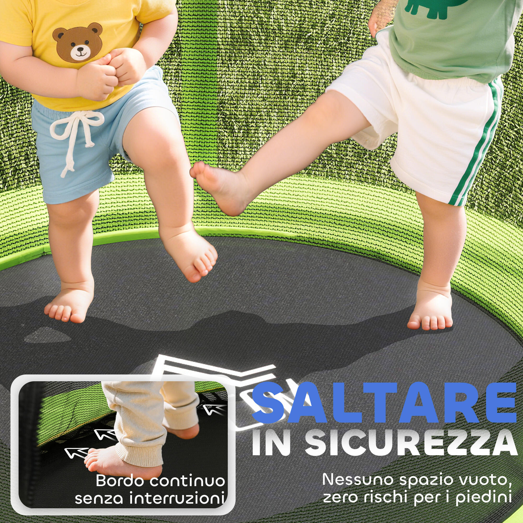 HOMCOM Tappeto Elastico per Bambini 3-6 Anni con 3 Ingressi Verde e Nero 5/7