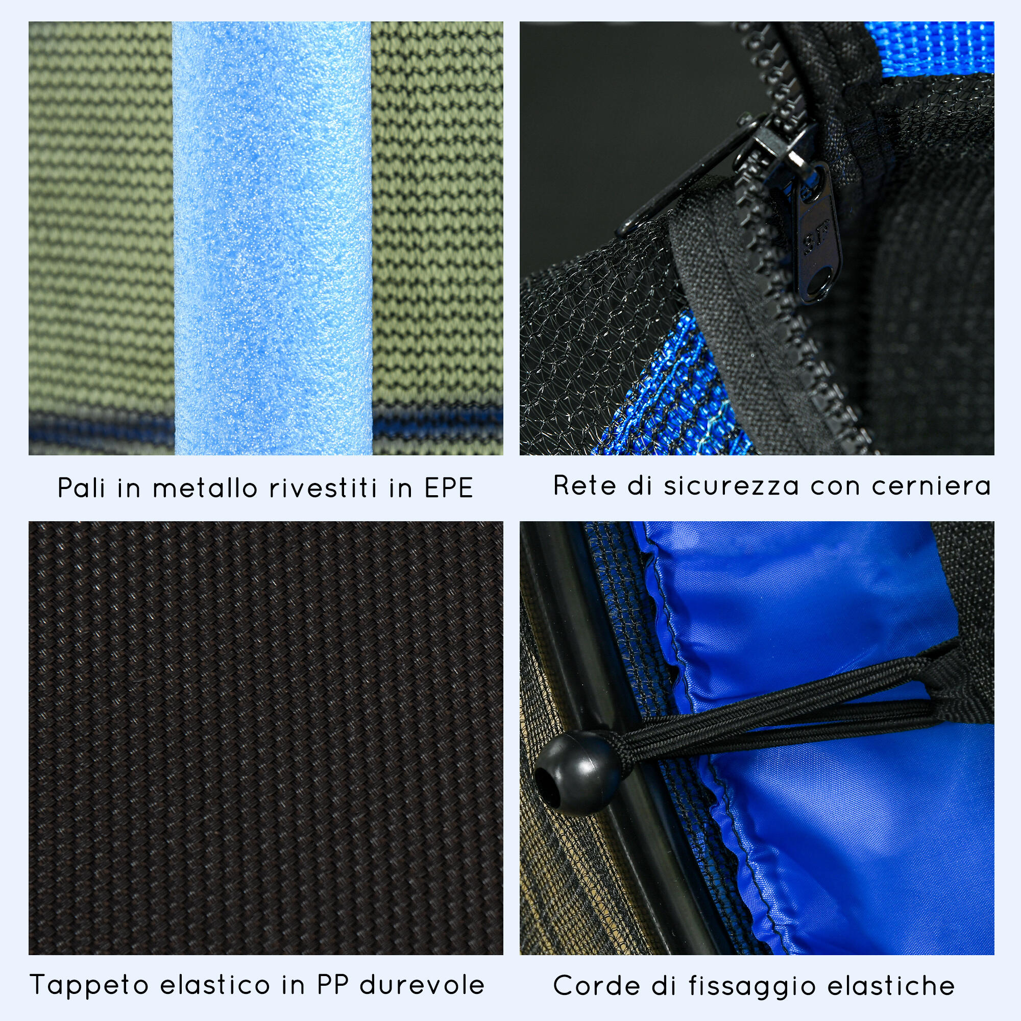 HOMCOM Trampolino Elastico Bambini 3-10 Anni Ø1.6x1.9 m e Rete di Sicurezza Blu 6/7