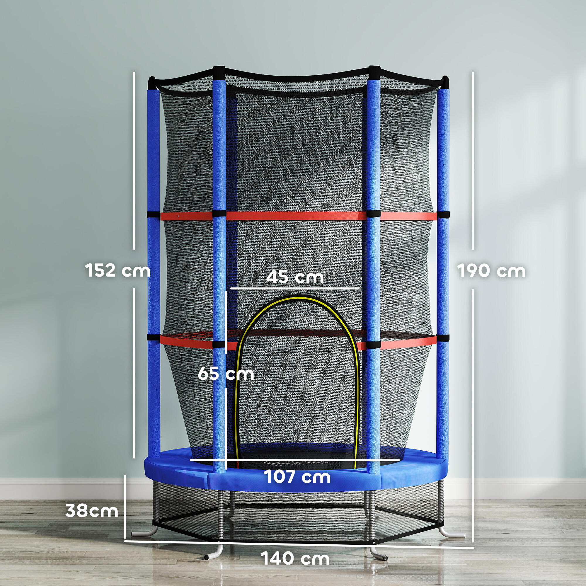 HOMCOM Tappeto Elastico per Bambini 3-6 Anni con 3 Ingressi Blu e Nero 3/7