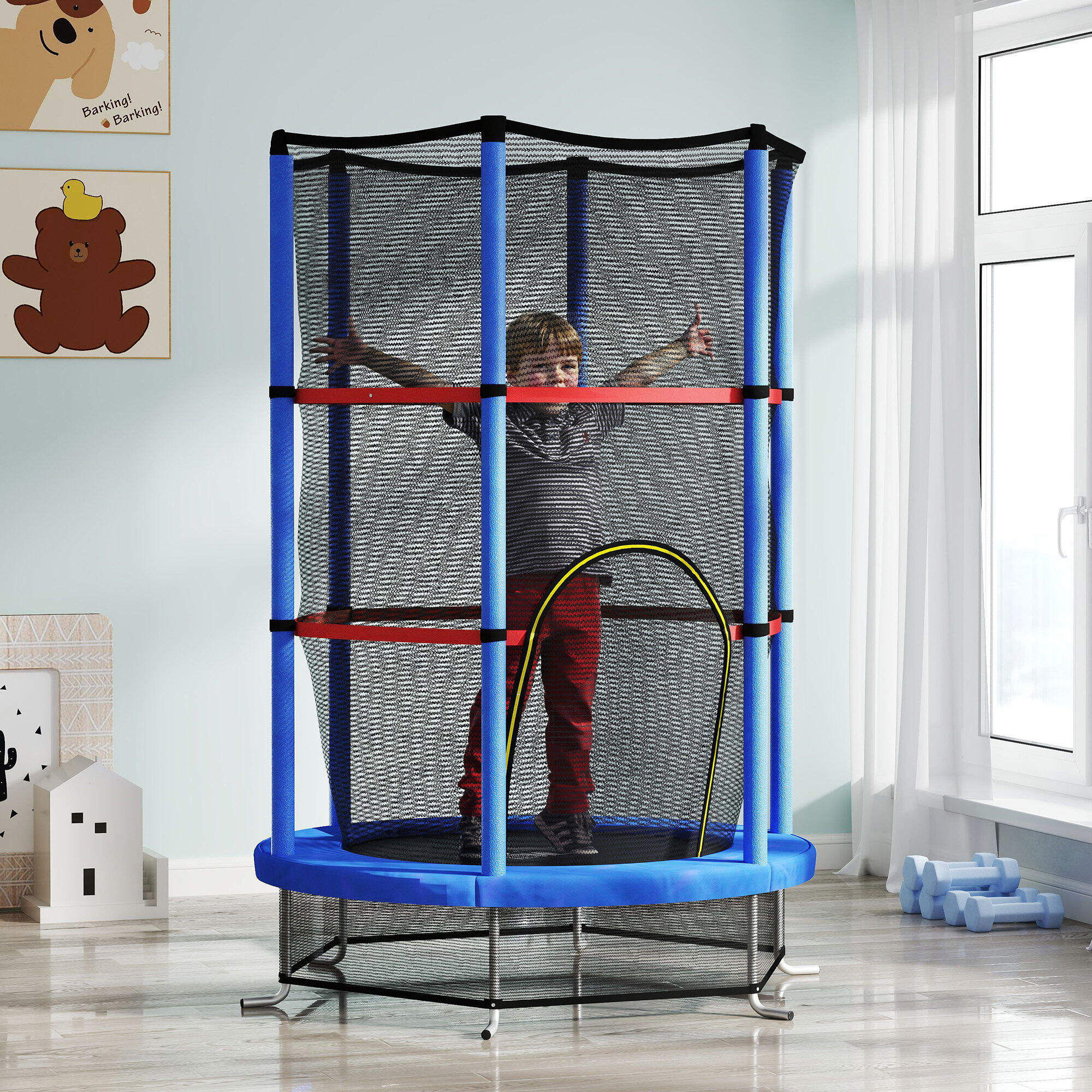 HOMCOM Tappeto Elastico per Bambini 3-6 Anni con 3 Ingressi Blu e Nero 2/7