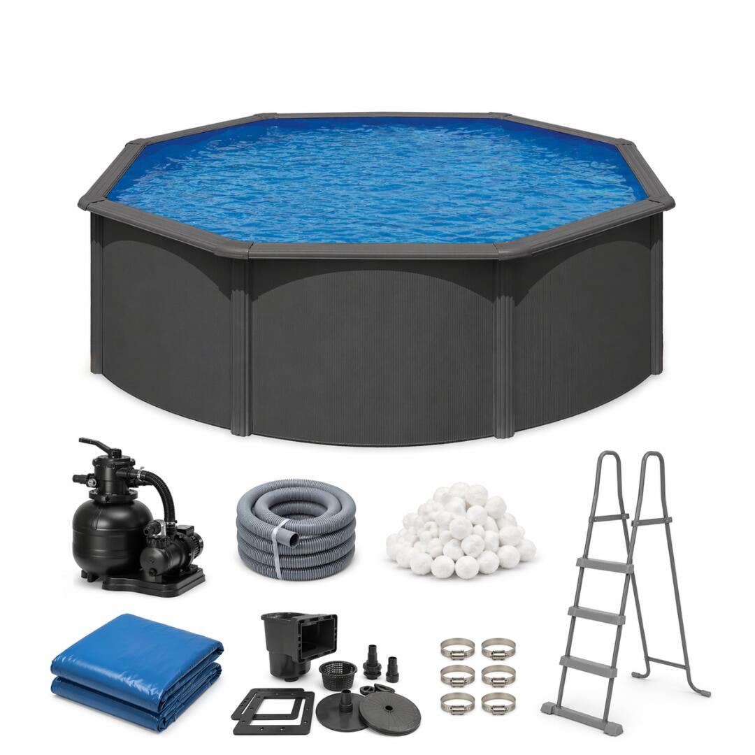 Nix Pool 2933 piscine hors-sol acier anthracite ronde Ø550x120 cm avec 2/6